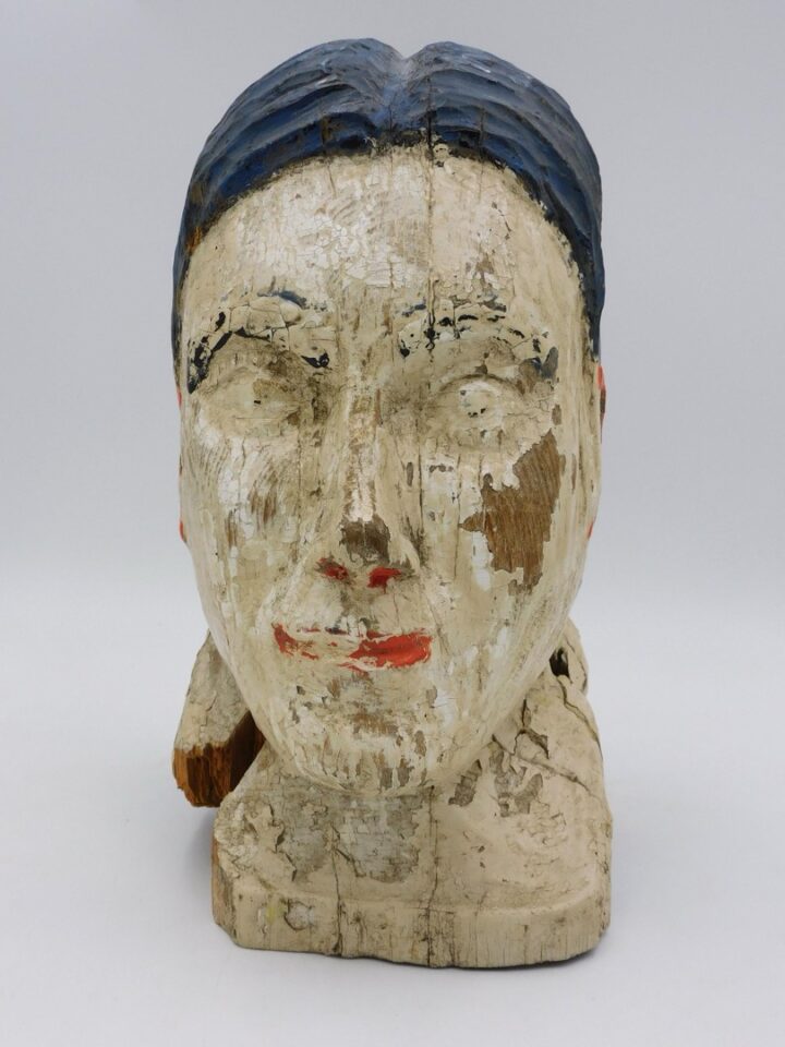 19th Century Carved Wooden Painted Figural Head