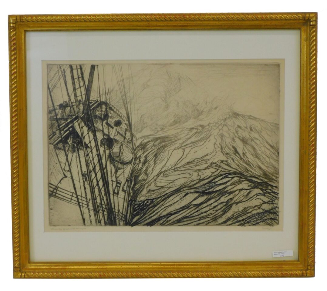 Charles H Woodbury Etching "The Bow Wave" 1923 Artist Proof Signed in Pencil Auction Catalog Antique.