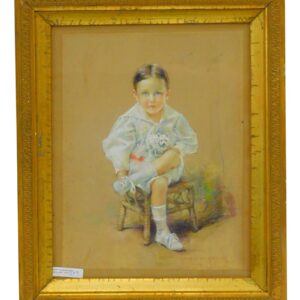 Mary Lane McMillan (1883-1976) Pastel Drawing of Young Boy with Toy Dog