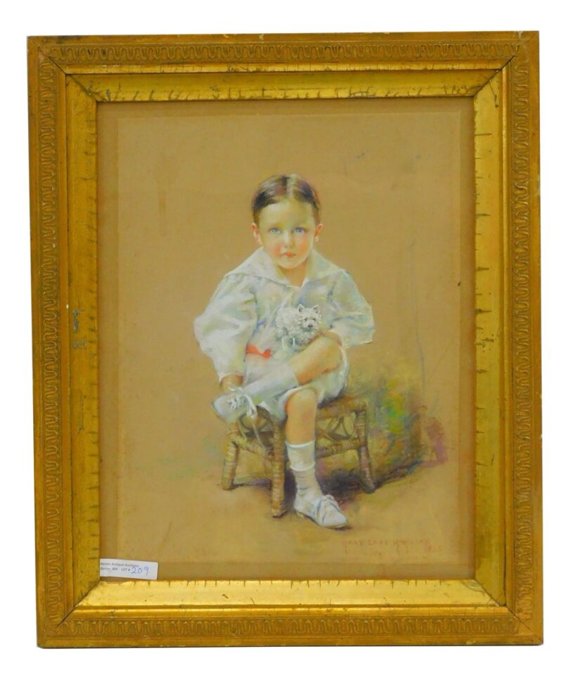 Mary Lane McMillan (1883-1976) Pastel Drawing of Young Boy with Toy Dog