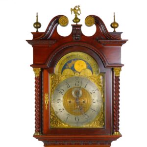 Walter H. Durfee and Co. Late 19th Century Tall Case Clock with Ornate Mahogany Carved Case