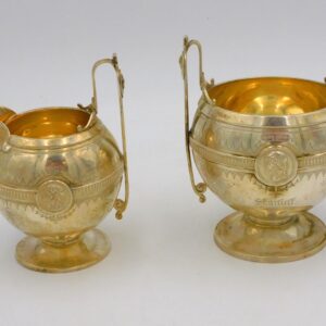 Gorham Medallion Pattern Coin Silver Creamer and Sugar Bowl