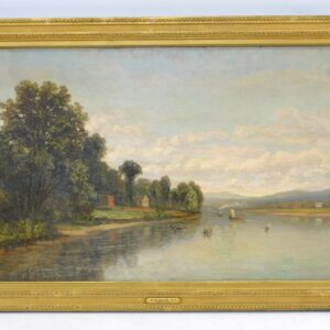 Charles Russ River Landscape Oil Painting 1875 in Gilt Frame UV Inpainting Sharf Collection.