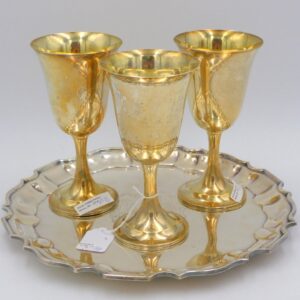 Georgian Style Silver Tray and Sterling Goblets by Unknown Artist. 19th century. Monogrammed tray