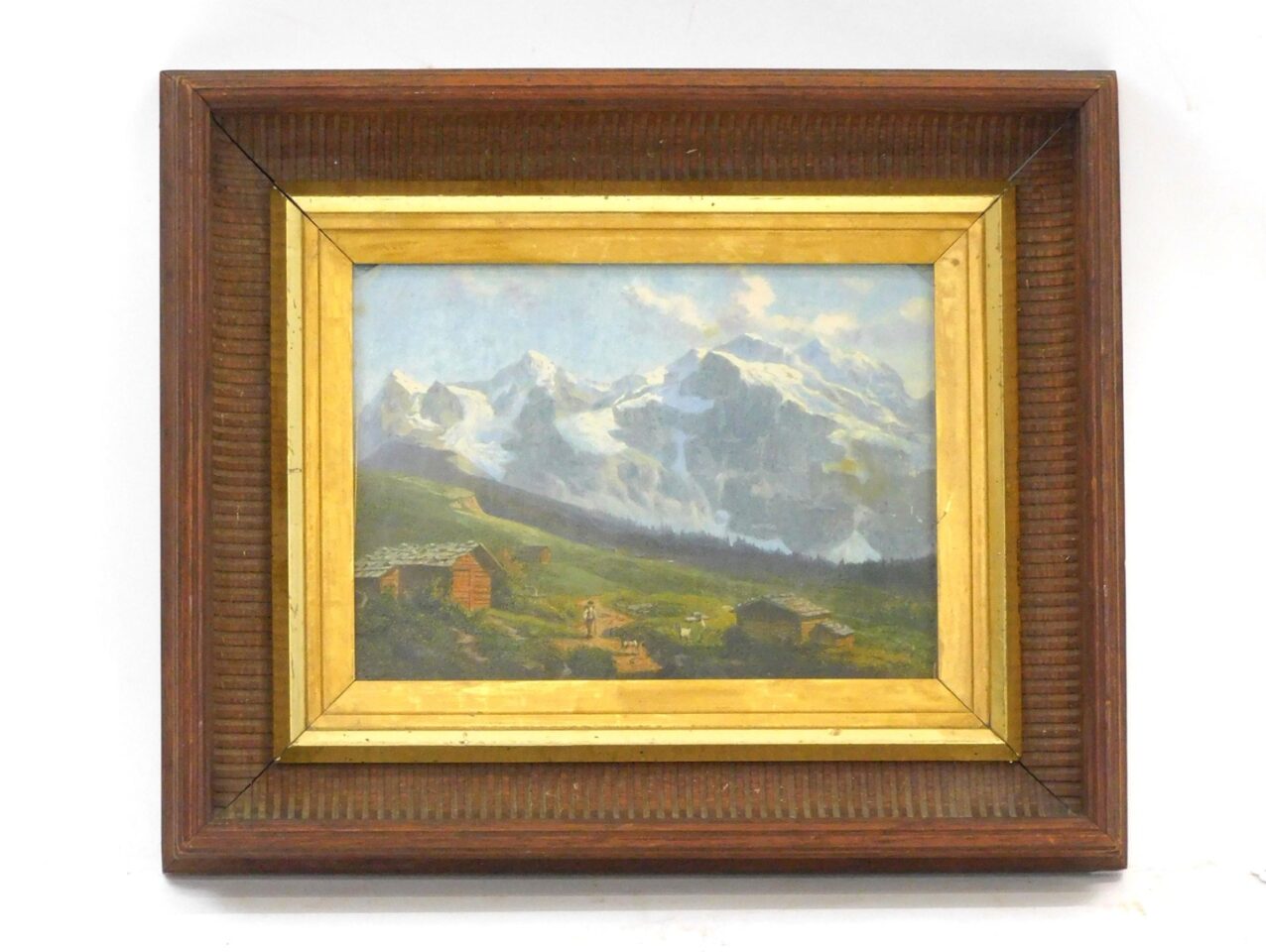 Heinrich Burkel Alpine Landscape 19th Century Oil Painting.