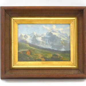 Heinrich Burkel Alpine Landscape 19th Century Oil Painting.