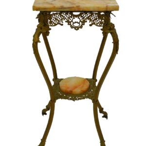 Late 19th Century Victorian Onyx and Brass Two-Tiered Stand with Winged Cherub Corners