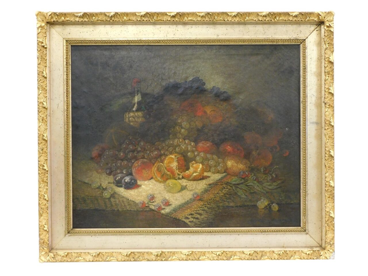 George W. Whitaker Still-Life Late 19th Century Oil Painting on Canvas Ornate Carved and Gilded Frame