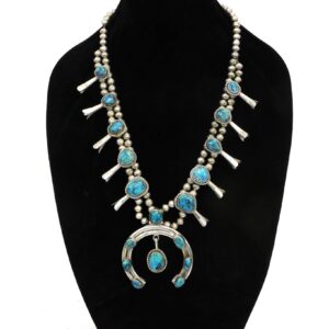 Navajo Sterling & Turquoise Squash Blossom Necklace