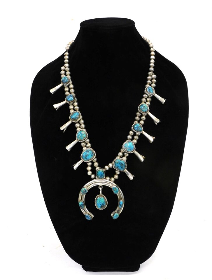 Navajo Sterling & Turquoise Squash Blossom Necklace