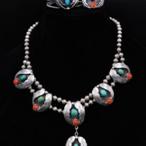 Bobby Thompson Navajo Turquoise and Red Coral Set