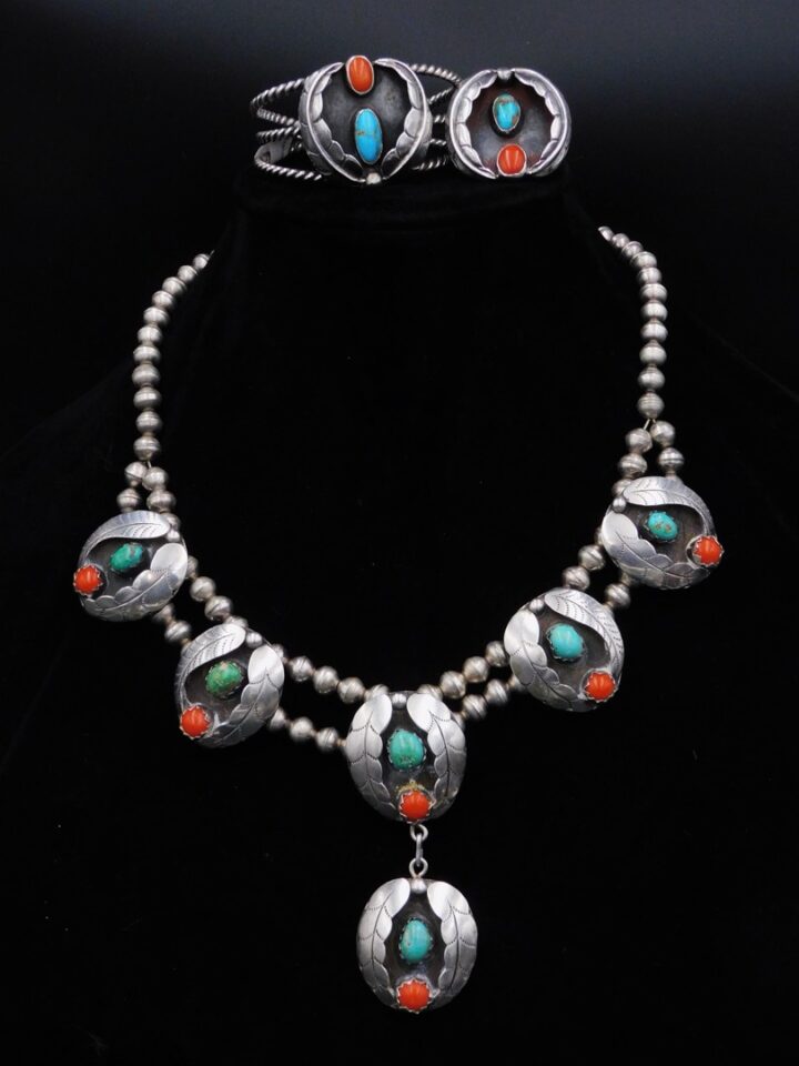 Bobby Thompson Navajo Turquoise and Red Coral Set