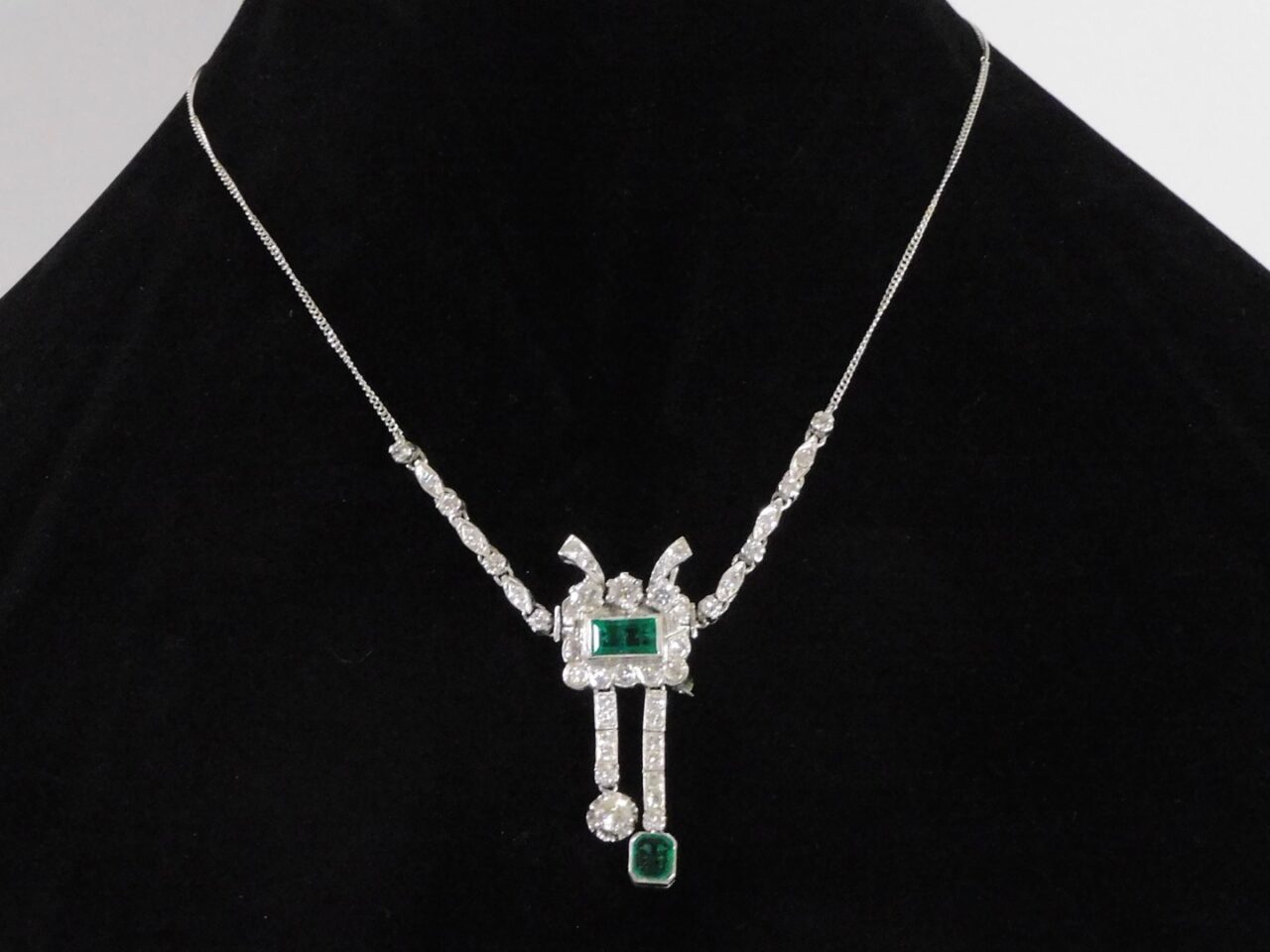 Custom Made Guatemalan 12kt White Gold Diamond & Emerald Necklace/Brooch