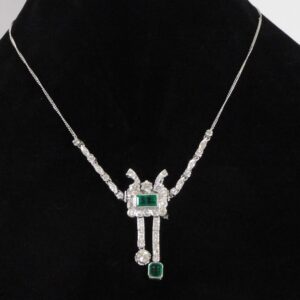 Custom Made Guatemalan 12kt White Gold Diamond & Emerald Necklace/Brooch