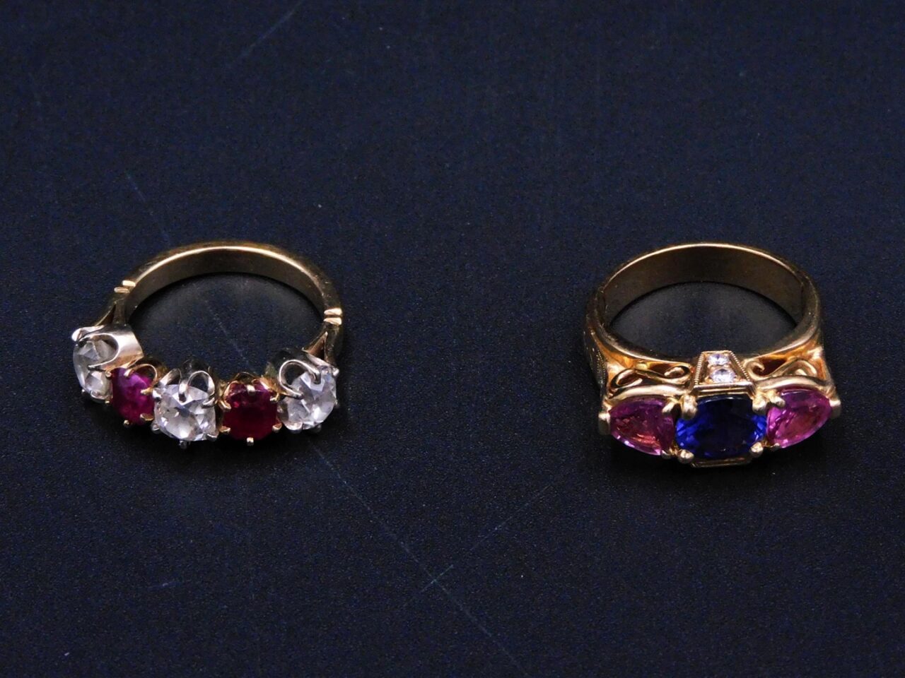 Two 14kt Gold Cocktail Rings with Moissanite