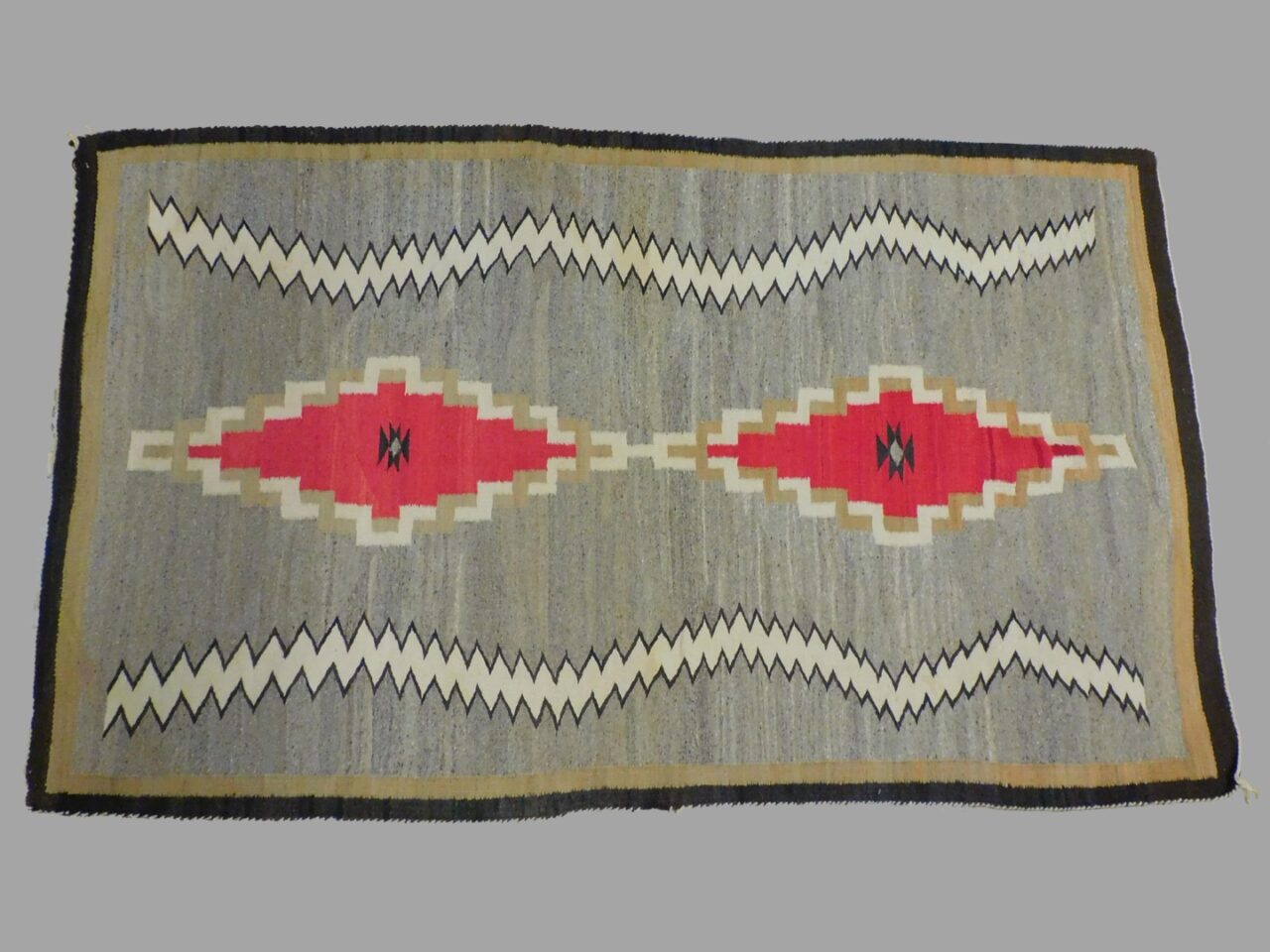 Navajo Wool Rug with Double Diamond Medallion Center