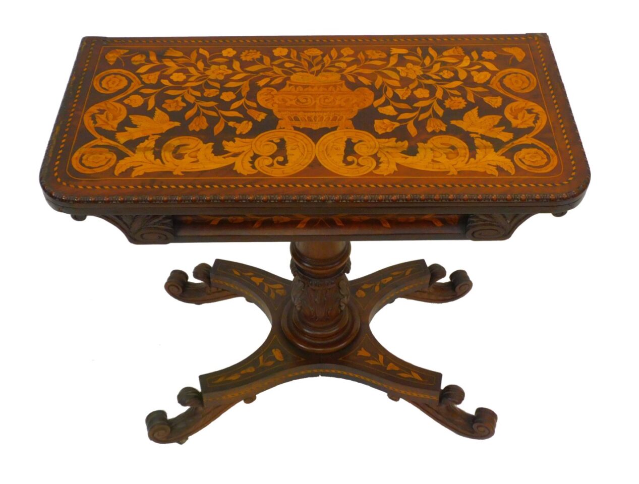 19th Century Marquetry Inlay Card Table by Unknown Artist