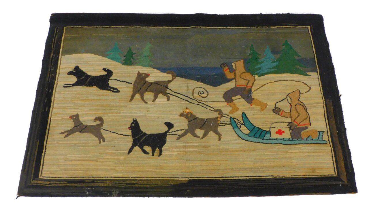 Grenfell Rug by Unknown Artist. 1920s Landscape with Dogsled.