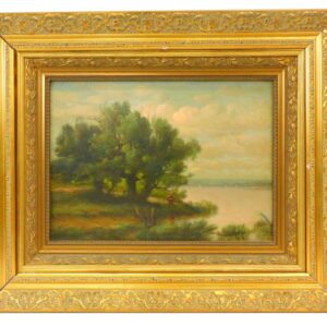 Franklin Harrison Miller (1843-1911) Late 19th Century Riverscape Oil on Canvas Painting in Gilt Frame.