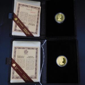 1982 and 1984 Canadian $100 Proof Gold Coins in Original Cases and Paperwork by Unknown Artist.