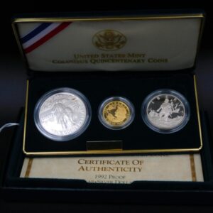 Christopher Columbus 1992 Quincentenary 3-Coin Proof Set in Original Box with Paperwork - Payment by Wire