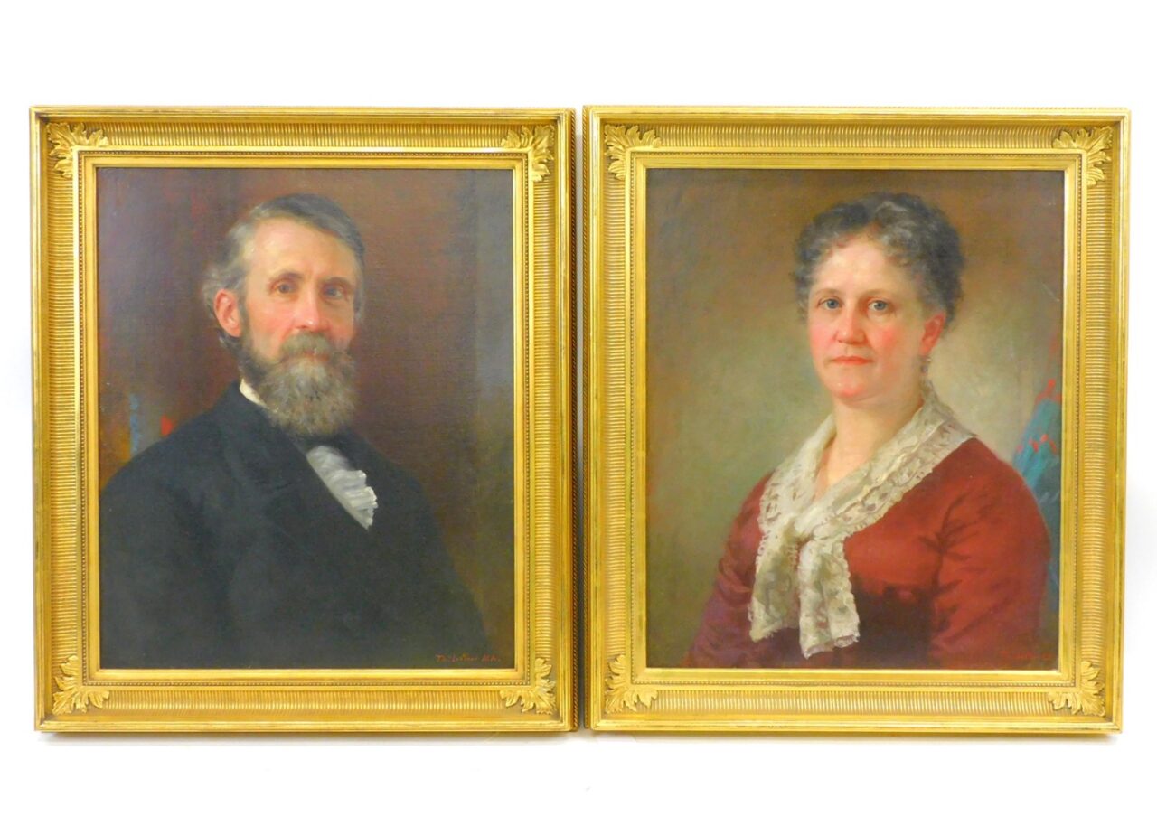 Thomas LeClear (1818-1882) Pair of Marcus and Mary Swift Portraits Late 19th Century Oil on Canvas.