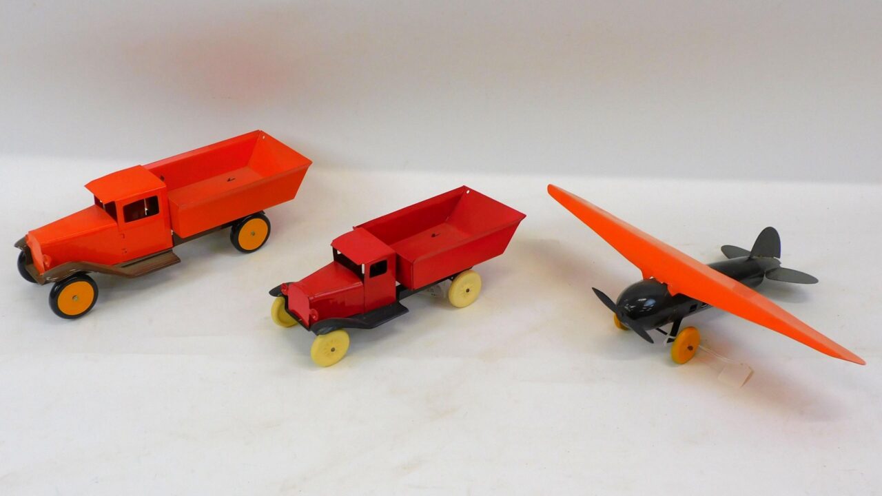 Wyandot Pressed Steel Toys: Dump Trucks and Prop Plane