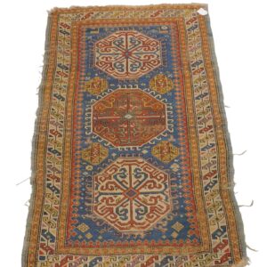 Antique Caucasian Oriental Rug with Hexagonal Medallions and Geometric Camels