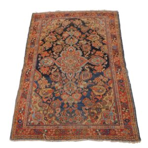 Semi-Antique Mahal Oriental Rug with Blue Floral Designs