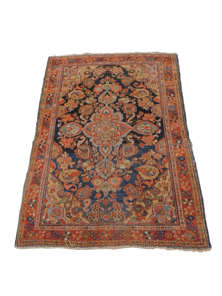 Semi-Antique Mahal Oriental Rug with Blue Floral Designs