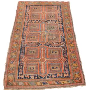 Semi-Antique Caucasian Oriental Akstafa Rug with Unusual Geometric Block Design