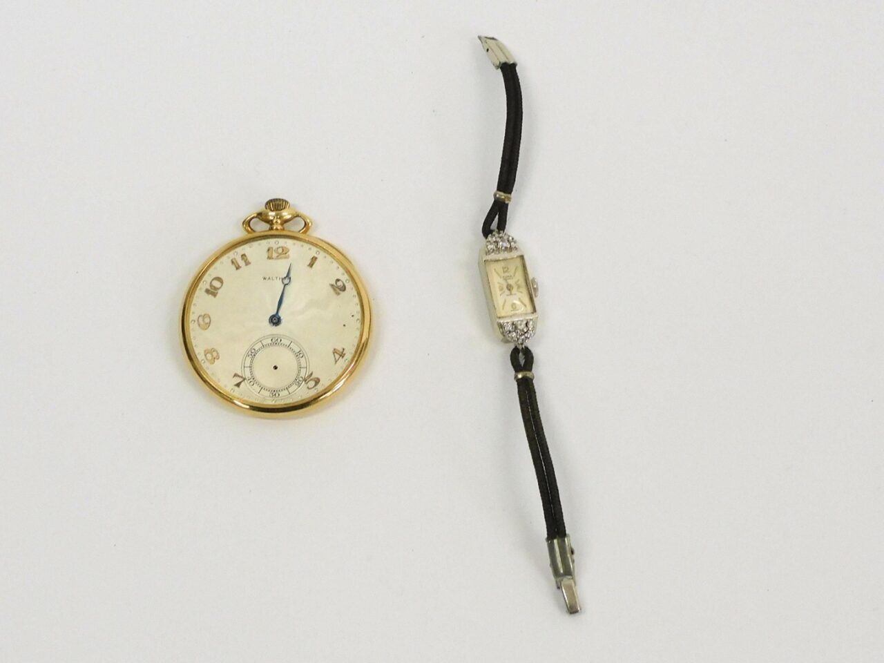 Waltham 14kt Gold Pocket Watch & Eloga Diamond Wristwatch