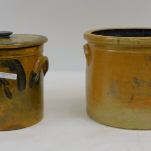 Possibly Remmey Blue Decorated Crock and Incised Swan & Eagle Stoneware Crock