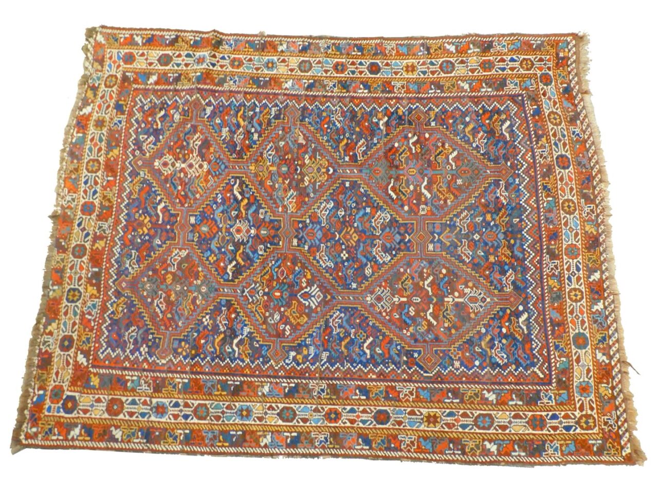 Early 20th Century Shiraz Wool on Wool Oriental Rug with Geometric and Animal Motifs