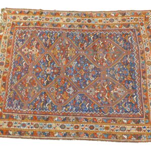 Early 20th Century Shiraz Wool on Wool Oriental Rug with Geometric and Animal Motifs