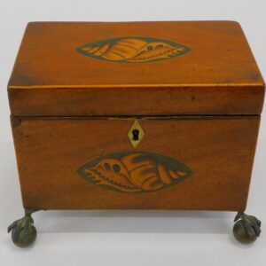 19th-century Mahogany Inlaid Box with Shell Inlay and Brass Ball and Claw Feet by Unknown Artist