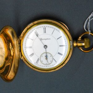 Hampden Ladies 19th Century 10kt Gold Pocket Watch with Enameled Face.