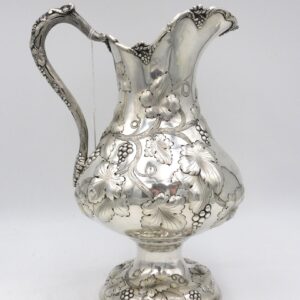 William F. Ladd Coin Silver Presentation Pitcher ca. 1830 Embossed with Grapes and Vines Engraved A.A. Richie to George E. Kilham