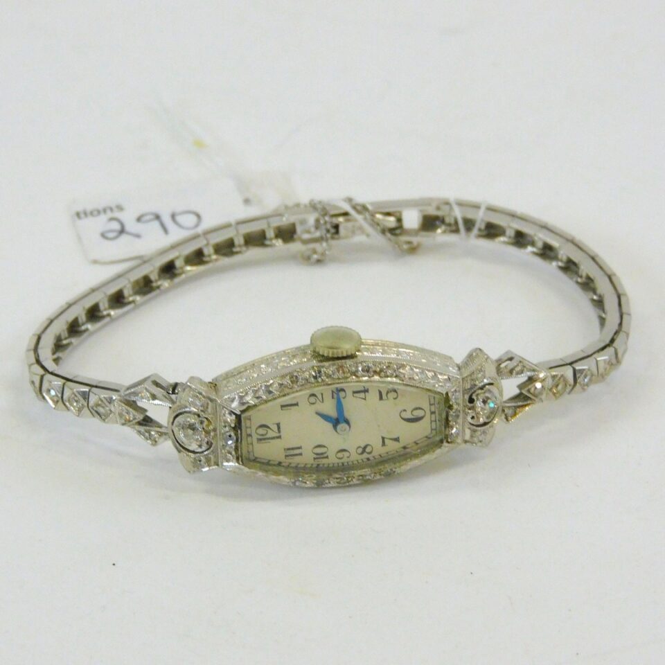 Orano Ladies Art Deco Platinum and Diamond Wristwatch