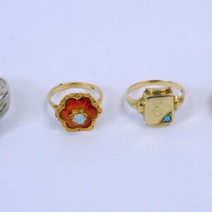 (4) Gold Rings by Various Artists. 20th Century. Assorted styles and sizes