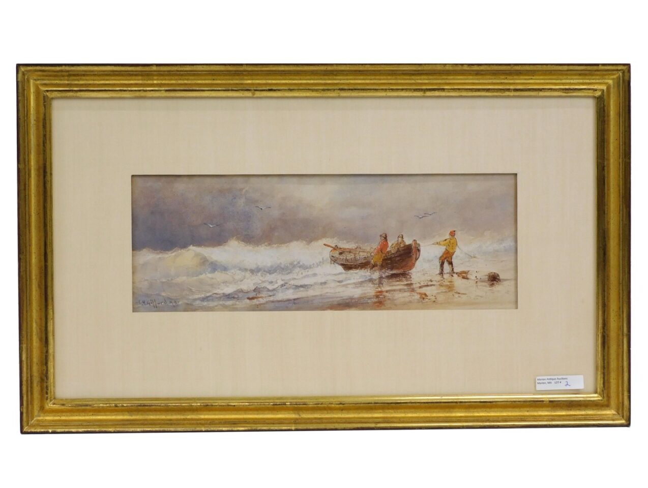 Charles Henry Gifford Pulling the Dory Ashore Watercolor Circa 1893 Eliot S. Knowles Collection.