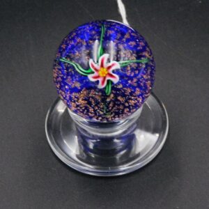 Kazian Blue Ground Pedestal Paperweight with Gold Flakes and Flowers