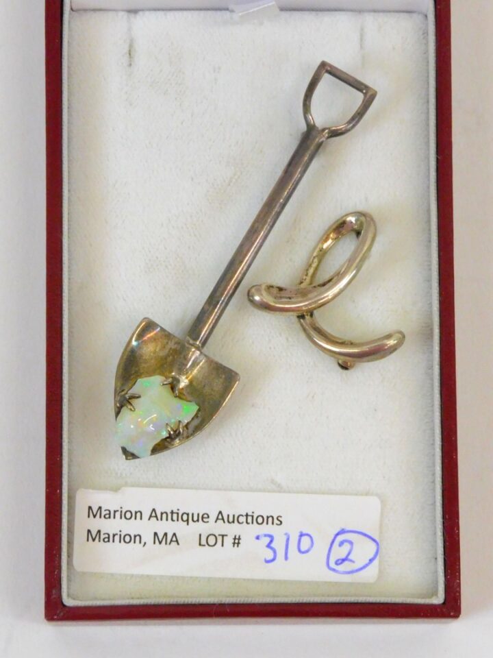 Elsa Peretti Tiffany & Co. Sterling Silver Alphabet Pin and Opal Nugget Shovel