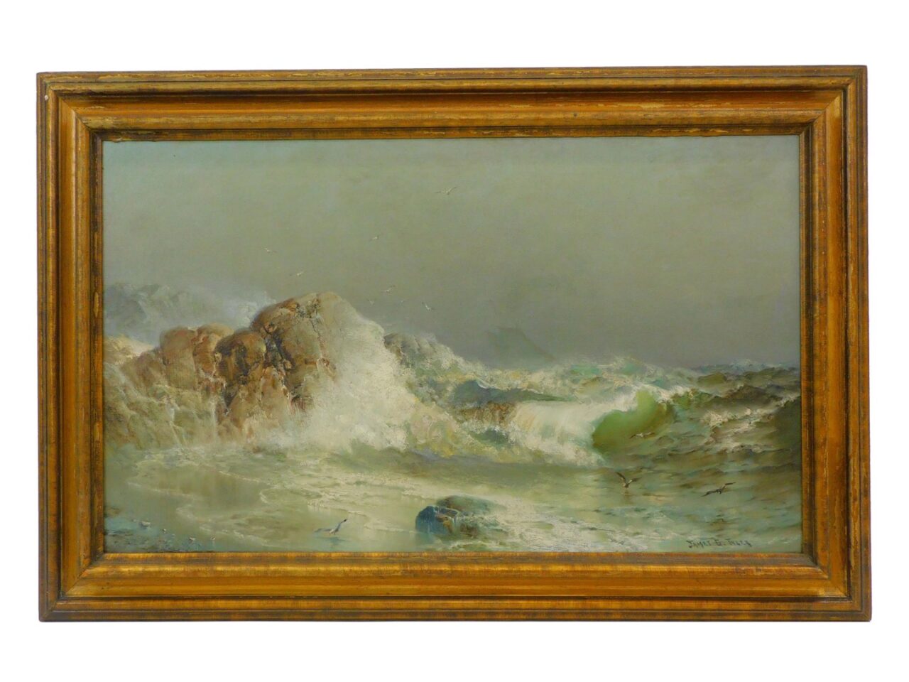 James Gale Tyler Rocky Coast Oil on Canvas Late 19th/Early 20th Century Auction Catalog Art Antique