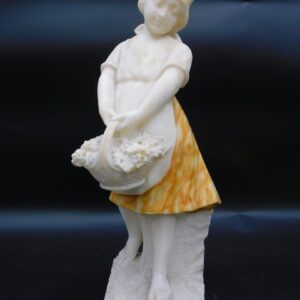 Early 20th Century Alabaster Statue of a Girl with Basket of Grapes by Unknown Artist