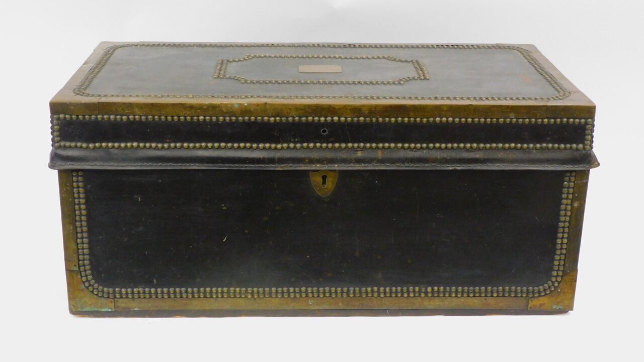 19th Century Brass and Leatherbound Camphor Wood Chest by Unknown Artist