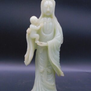 White Jade Guanyin Goddess of Mercy Carved Figure