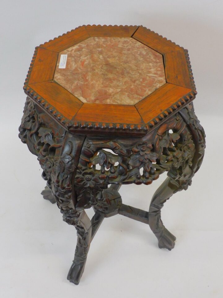 Early 20th-century Rosewood Stand with Octangle Marble Top by Unknown Artist