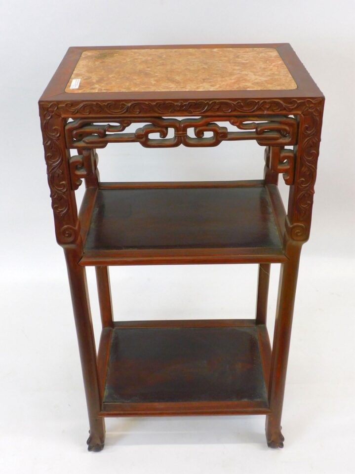 Chinese Rosewood Carved Stand with Marble Top