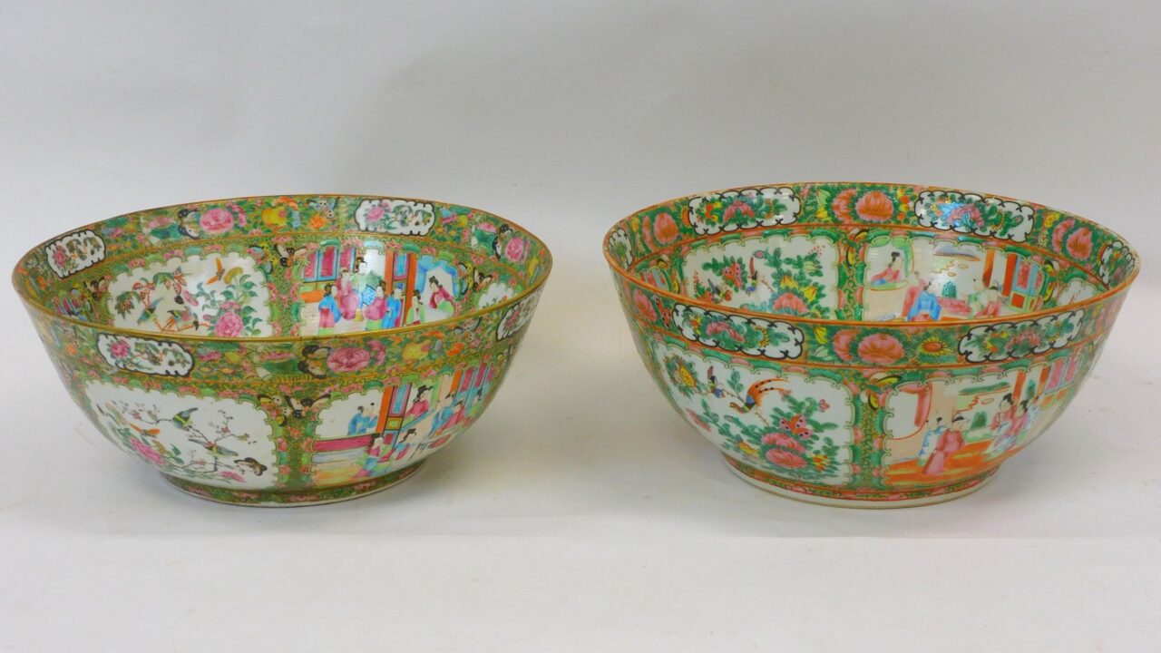 Pair of Rose Medallion Punch Bowls